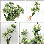 Artificial Silk Flowers Fake Lily Flower Long Stems Stargazer Lilies 4 Pack, Faux Tiger Bouquets with Full Bloom Floral Real Touch Plants for Home Kitchen Decor Wedding Party Hotel Decoration - Green - Image 7