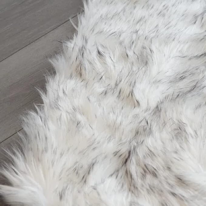ORINOVA White and Grey Faux Shaggy Fur Rug - Image 6
