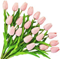 ONLY ART Artificial Light Pink Tulips 20 Pcs – 13.5 Inch PU Faux Flowers with Bendable Stems for Home Décor, Wedding Centerpieces, DIY Floral Arrangements, New Year and Valentine's Day by ONLYART