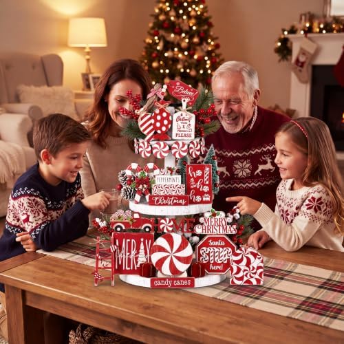 Mifoci 18 Pieces Christmas Candy Cane Tiered Tray Decor Wooden Signs - Image 2