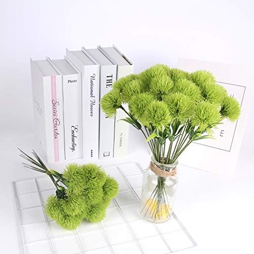 CATTREE Artificial Dandelion Flowers, Plastic Plants Shrubs Bushes Fake Grass Wedding Indoor Outdoor Home Garden Arrangements Party Decoration Planting Filler - Green 10 Pcs - Image 3