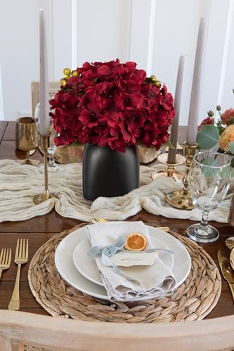 Briful Hydrangea Artificial Flowers in Ceramic Black Vase, Burgundy Silk Hydrangea Centerpieces for Tables, Realistic Dining Table Vase with Flowers for Farmhouse Home Decor Indoor - Image 4