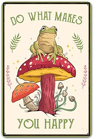 Funny Frog Mushroom Decor Metal Sign – Cute Cottagecore & Forest Decor for Bathroom, Kitchen, Bedroom，12 x 8 Inch (247) by CrazySign