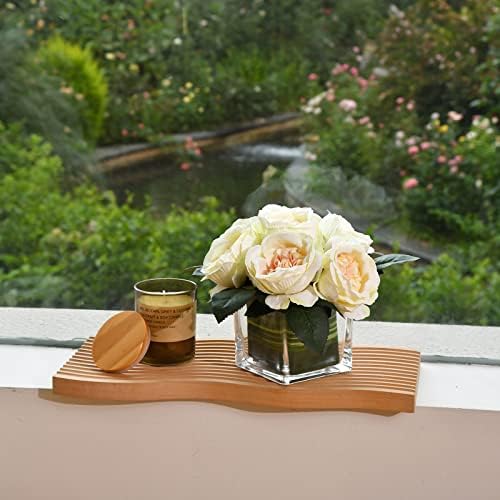 Artificial Peony Silk Flower Centerpieces Faux Floral Arrangement in Glass Vase for Home Wedding Table Decoration (Champagne) - Image 5