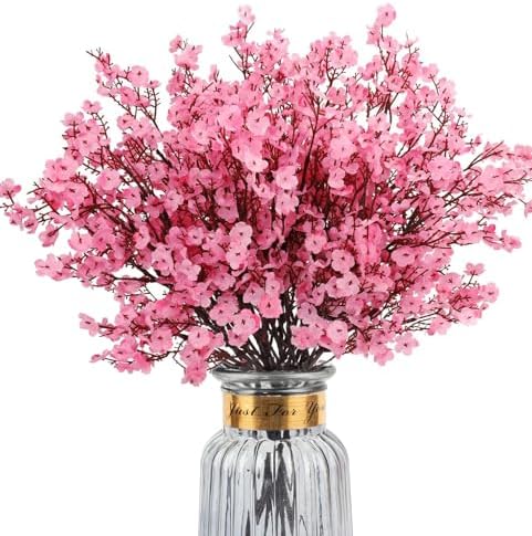 8Pcs Artificial Babys Breath Flowers Real Touch Pink Fake Flower Decoration by HIAGROW