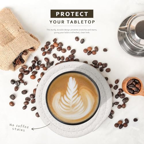 Lazebox Coasters Set of 8 for Drinks, 4 Inch Large Coasters for Coffee Table, Tabletop Protection for Hot & Cold Drinks, Versatile Coasters for Home Decor, Non-Slip & Easy to Clean, White - Image 4