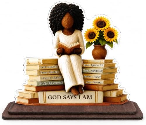 African American Christian Gifts for Women, God Says I Am Girls Desk Plaque by KATINAT