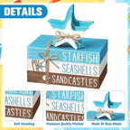Geelin 4 Pcs Summer Beach Tiered Tray Decor Wooden Book Stack Signs, Starfish Seashell Coastal Nautical Table Centerpiece for Shelf Coffee Bar Home Kitchen Beach House Decorations - Image 4