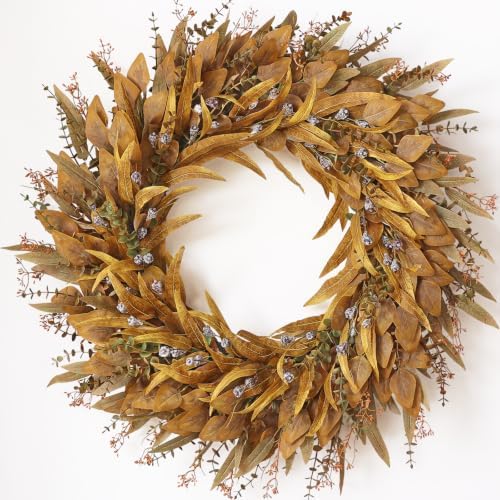 32" Artificial Fall Eucalyptus Wreath with Seeds for Front Door(Orange) by YXZZWL
