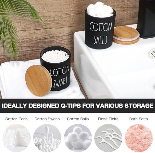 Matte Black Bathroom Accessories Set, 5 Pcs Glass Bathroom Accessory Set with Bamboo Tray, Soap Dispenser and Toothbrush Holder Set, Qtip Holder Set, Farmhouse Boho Bathroom Set Complete - Image 4