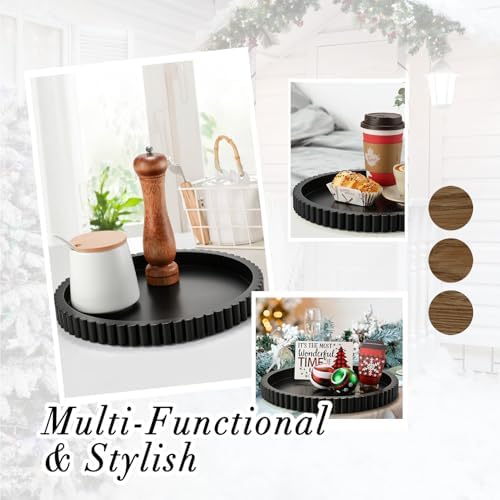 Handmade 12in Decorative Tray for Coffee Table Tray Decor, Black Wooden Decorative Round Tray for Kitchen, Living Room, Home Decor - Image 6