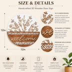 3D Wooden Welcome Sign for Front Door, Boho Rustic Round Door Hanger, Modern Farmhouse Wall Decor, Housewarming Gift for New Home, Porch & Fence Decoration for Spring, Summer, Fall and All Seasons - Image 3