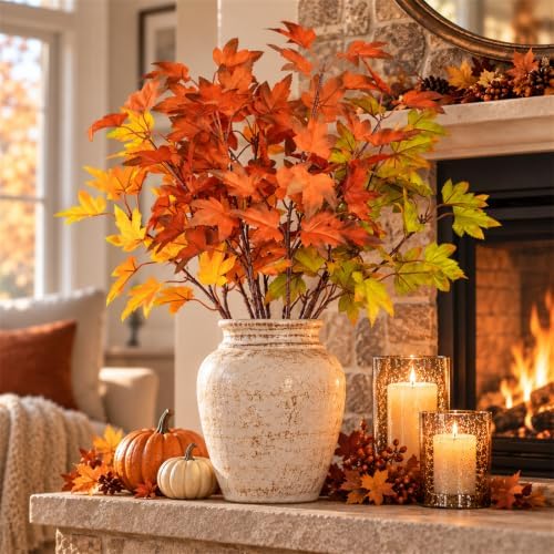 16Pcs Artificial Maple Leaves Branches, 21.6in Fall Leaves Stems - Image 4