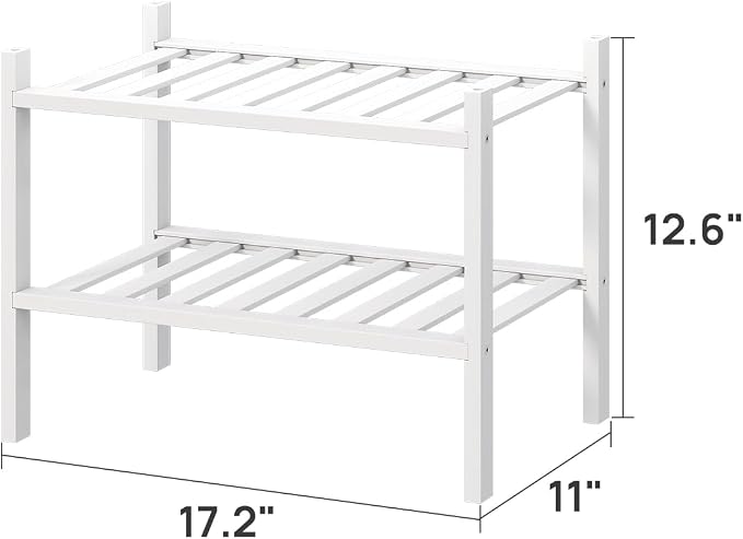 viewcare White Small Shoe Rack for Entryway, 2-Tier Bamboo Shoe Organizer for - Image 3