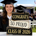 2026 Graduation Table Decorations Class of 2026 Senior Tiered Tray Decor Wooden Cap Block Signs Farmhouse Congrats Grad Tabletop Party Centerpiece for Tables Wooden Sign for Home Decor - Image 4