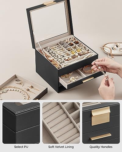 SONGMICS Jewelry Box Organizer, 4-Layer Storage with 3 Drawers, Glass Lid - Image 5