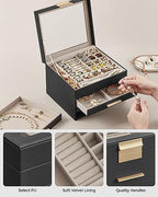 SONGMICS Jewelry Box Organizer, 4-Layer Storage with 3 Drawers, Glass Lid - Image 5
