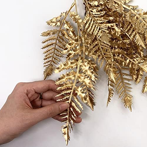 CATTREE Christmas Artificial Plants Decoration, Plastic Golden Shrubs Plant Simulation Boston Leaves Fake Fern Grass for Wedding Party Indoor DIY Home Office Table Centerpieces Decor - Gold 2 Pack - Image 3
