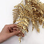 CATTREE Artificial Plants Christmas Decoration, Plastic Golden Boston Plant Fake Simulation Fern Leaves for Wedding Bridal Bouquet Party Indoor DIY Home Office Table Centerpieces Decor - Gold 4 Pack - Image 3
