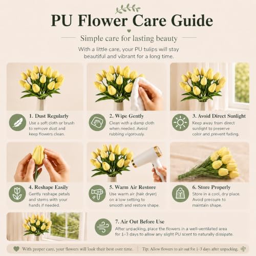 Mandy's 20pcs Artificial Light Yellow Tulips - Image 6