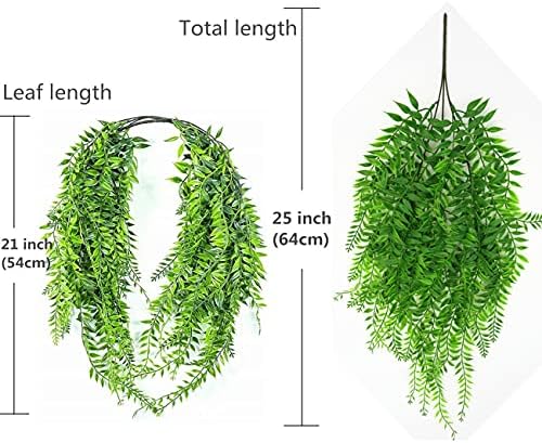 Fake Weeping Willow, Artificial Hanging Plants Plastic Greenery Leaves Plant Faux Vine Hanging Vines Ivy Garland for Home Indoor Outdoor Face Wall Decoration Garden Basket Wedding Party Decor - 4 Pcs - Image 5