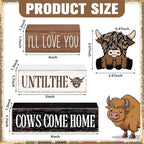 Marsui 4 Pcs Highland Cow Table Decor Rustic Cow Wooden Signs Gifts - Image 3