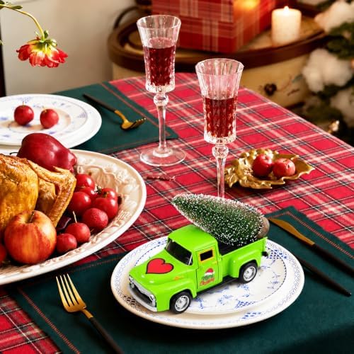 Christmas Green Truck Decor, 4.9 Inch Vintage Metal Pickup Truck with Christmas Tree, Mini Farmhouse Holiday Tabletop Decoration for Tiered Tray, Kitchen, Living Room and Christmas Centerpiece - Image 6
