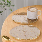 Acrylic Coaster Decorative Plates,2Pcs/Set Office Desk Accessories, Clear Dinosaur Egg Shape Coffee Cup Decor, Perfect for Tabletop Protection and Display.（Gold） by Leadiy