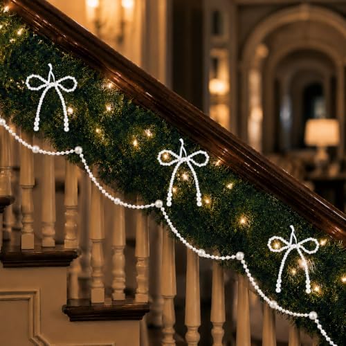 DIYDEC 25PCS Preal 4.5IN Christmas Bow Ornaments String Garland Decor - Image 7