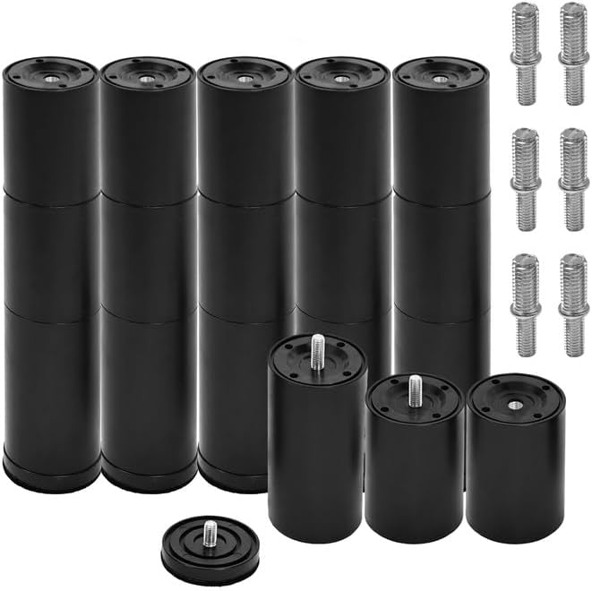 12 Inch Adjustable Bed Legs Replacement Screw in Furniture Support, 3 Sections by Skuehod