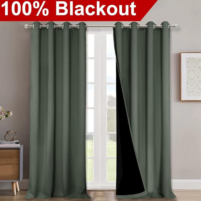 NICETOWN 100% Blackout Curtains 102" Long, Pair of Energy Smart & Noise - Image 2