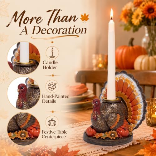 Hodao Thanksgiving Turkey Candle Holder, Resin Fall Home Decor - Image 3