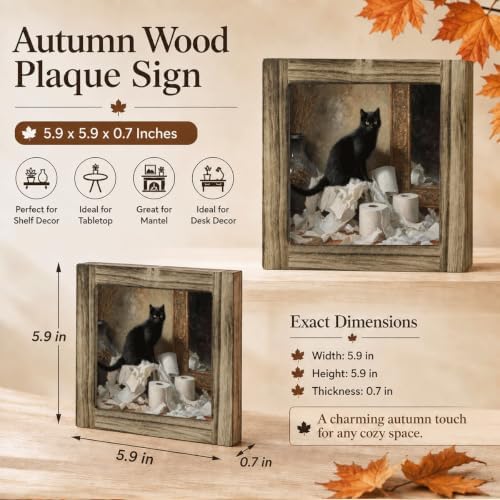 Funny Black Cat Wood Plaque Sign, Halloween Bathroom Shelf Decor 36 - Image 2