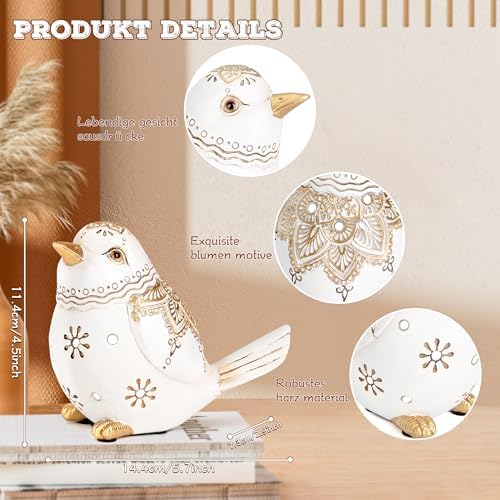 Boho White Bird Figurine for Home Decor,Resin Shelf Accent Sculpture - Image 2