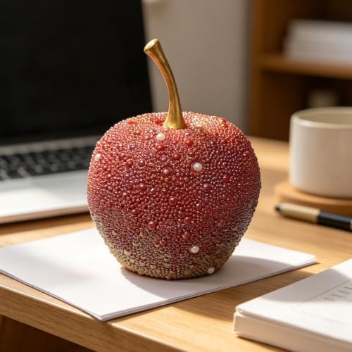 Rhinestone Beaded Apple Figurine, Resin Apple Statue Tabletop Decor - Image 2