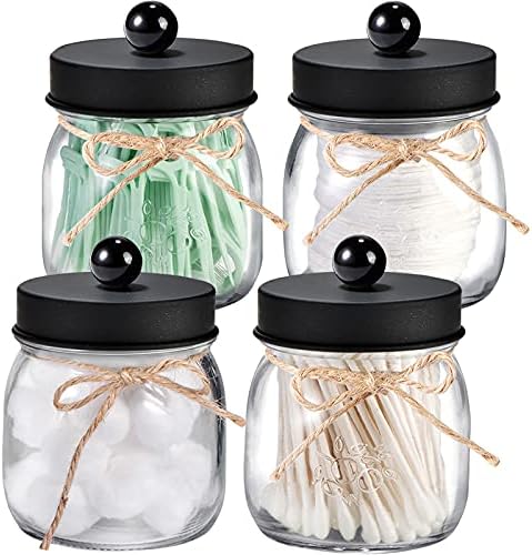 SheeChung 4 Pack Glass Mason Jar Qtip Holder, Black Stainless Steel Lids by SheeChung