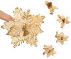 10 PCS Glitter Poinsettias, 9.4" Artificial Christmas Flowers, Gold - Image 4