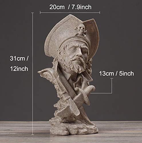 H&W Sandstone Pirate Figurine, Buccaneer Francis Drake Statue Decoration - Image 5
