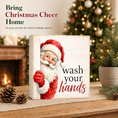 Christmas Bathroom Decor Funny Santa Wash Your Hands Wood Box Sign - Image 2