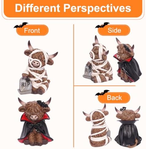 Halloween Decorations Indoor, Highland Cow Resin Vampire Statues Figurines - Image 3