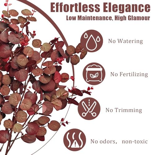 6PCS Fall Stems for Vases- Faux Burgundy Eucalyptus Stems, 31inch - Image 3