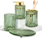 CERBIOR Bathroom Accessories Set, 4 PCS Glass Bathroom Set,Golden Green by CERBIOR
