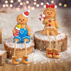 Dazzle Bright Christmas Figurines, Set of 2 Resin Gingerbread Man Sitters with Dangling Legs, Xmas Table Fireplace Shelf Sitters Decorations Sitting Figurines Ornament for Indoor Home Decor by DazzleBright