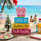 Yuntau 4 Pcs Summer Flip Flop Decor Wooden Beach Table Centerpiece Sign - Image 2