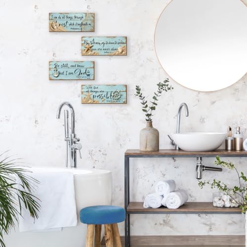 4 Pieces Nautical Wall Decor Ocean Beach Bathroom Decor With Bible Verses Wooden Christian Farmhouse Sign for Home Religious Prayer Wall Art for Living Room Office Bedroom(Nautical,10x4") - Image 3