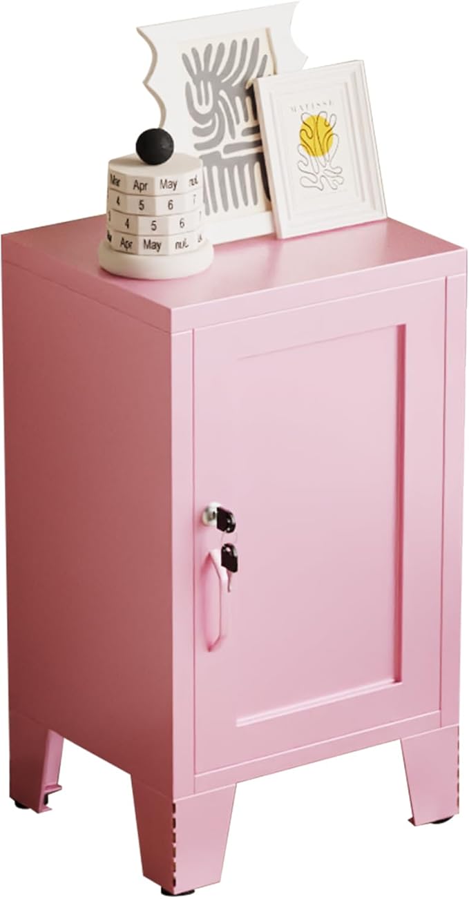 ALBAD Metal Nightstand with Lockable Cabinet, Compact Mini Locker Bedside Table by Albad