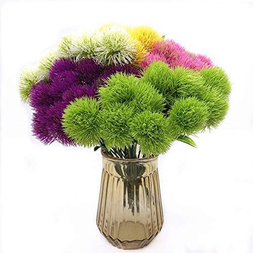 CATTREE Artificial Dandelion Flowers 5 Color x 2pcs Purple Pink White Green Yellow - Total 10 Pcs. Plastic Plants Shrubs Bushes Fake Grass Wedding Indoor Outdoor Home Garden Decoration Planter Filler - Image 2