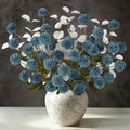 12Pcs Blue Faux Silk Mums Artificial Flowers Bulk with Eucalyptus Stems by Yastouay