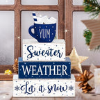 Marsui 4 Pcs Blue Winter Table Decorations Wooden Winter Tiered Tray Decor - Image 5