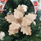 10 PCS Glitter Poinsettias, 8.7" Artificial Christmas Flowers, Champagne - Image 3